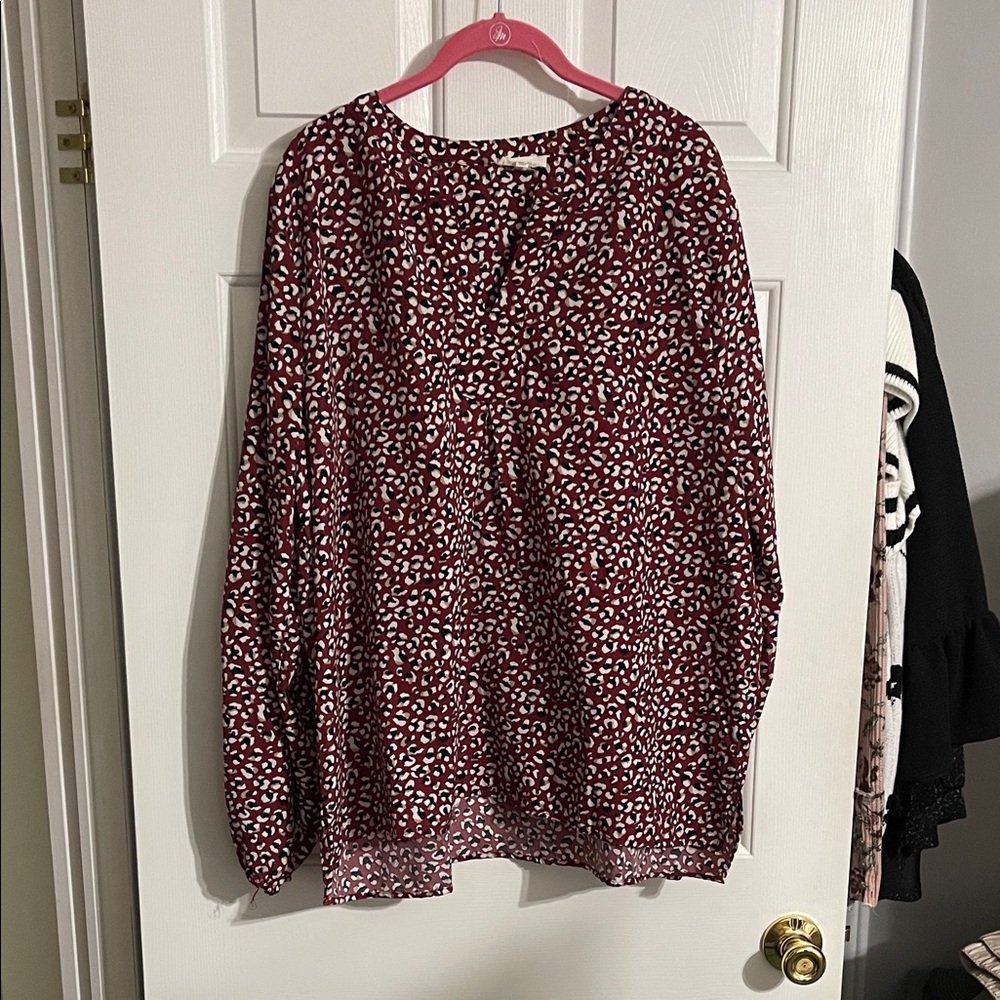 Relaxed Burgundy Leopard Print Blouse - Casual Chic Top